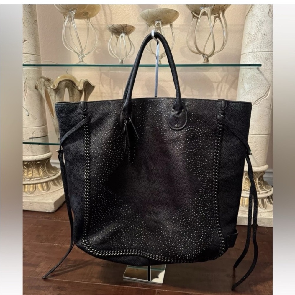 COACH RARE Tatum whipstitch Studded Black Leather Bag weekender 5 HANG TAGS EUC - Picture 7 of 15